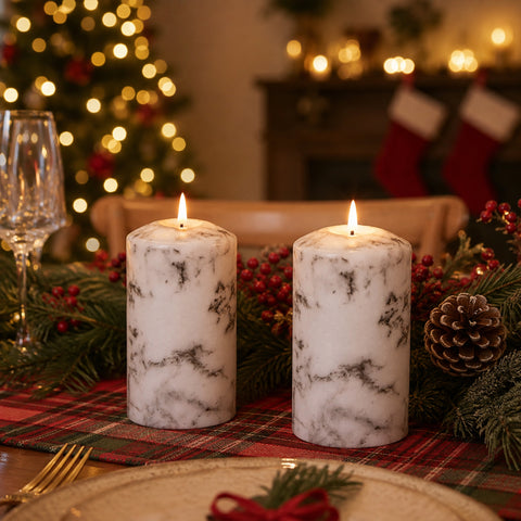 Lexi Lighting Set of 2 LED Marble Effect Wax Pillar Candles - Medium