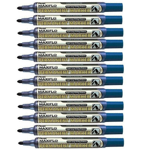 Pentel Box of 12 Maxiflo Permanent Marker Bullet Point (Blue)