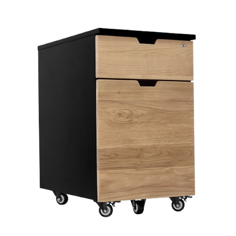 Desky Minimal Wooden Filing Cabinet - Black / White Oak Hardwood