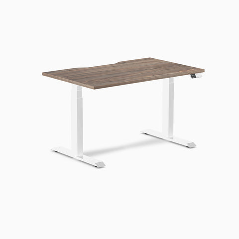 Desky Dual Scalloped Melamine Sit Stand Desk - Natural Walnut / 1200x750mm / White