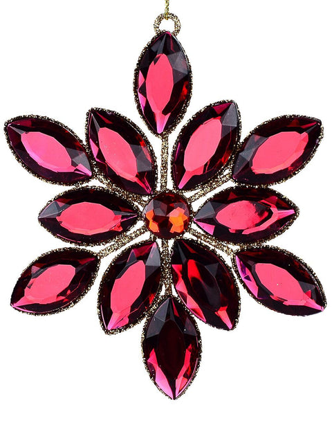 Christmas Warehouse - DECRH029 Ruby Red Oval Jewelled Radiant Floral Essential Ornament | 11cm Red with Gold