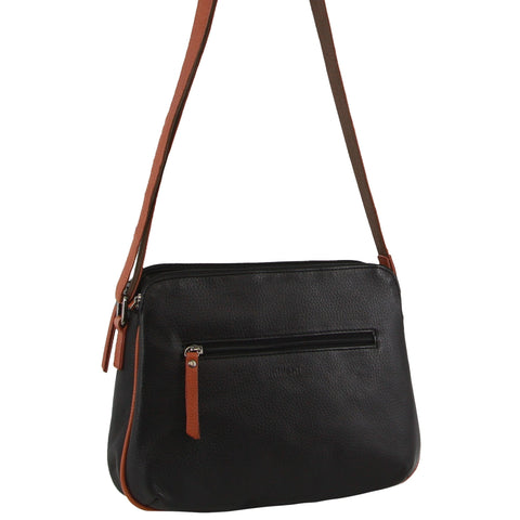 Milleni Women's Nappa Leather Shoulder Crossbody Bag 28x22cm Black/Cognac