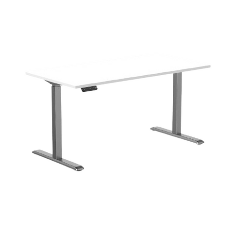 Desky Single Sit Stand Desk 150cm White Desktop and Space Grey Frame