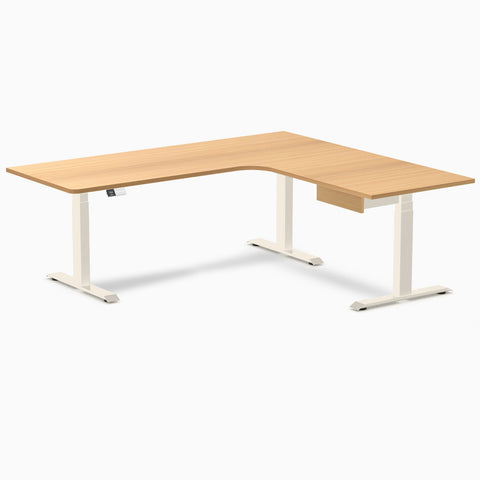 Desky L-Shape Melamine Standing Desk With Drawer 200cm - Right Return Select Beech Top and Wheat Leg