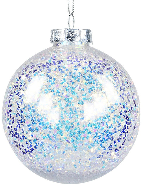 Christmas Warehouse - DECRH023 Lustrous Clear Iridescent Flake Signature Bauble | 10cm Clear with Iridesence