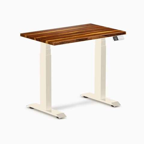 Desky Dual Mini Hardwood Sit Stand Desk 80cm Pheasantwood Desktop and Wheat Frame