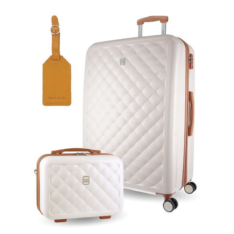 Pierre Cardin Large Hard-Shell Suitcase & Mini Beauty Travel Case with Tag White