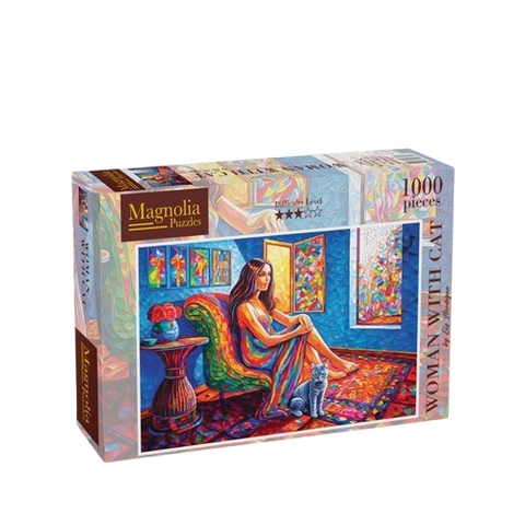 Magnolia Puzzles 1000pc Woman with Cat Puzzle