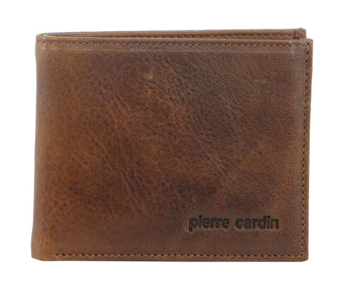 Pierre Cardin Men's Italian Leather Bi-Fold Protected RFID Wallet 11cm Cognac