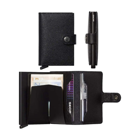 Secrid Miniwallet Compact RFID Leather Aluminium Wallet Black Crisple