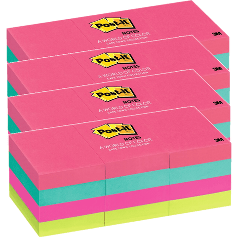 Post-It 4 Packs Mini Sticky Notes 36x48mm Capetown Colours Assorted Pack 12 Pads