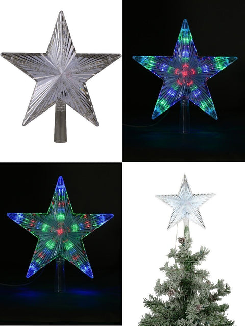 Christmas Warehouse - LITEFR12 Large Multi Colour LED Star Christmas Tree Topper | 22cm Clear with Multi Colour