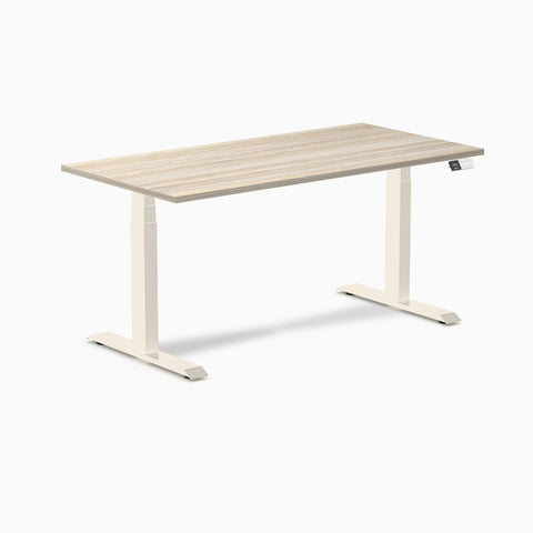 Desky Dual Melamine Sit Stand Desk 150cm Classic Oak Desktop and Wheat Frame