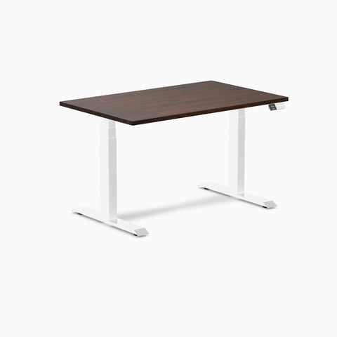 Desky Dual Rubberwood Sit Stand Desk 120cm Dark Walnut Desktop and White Frame