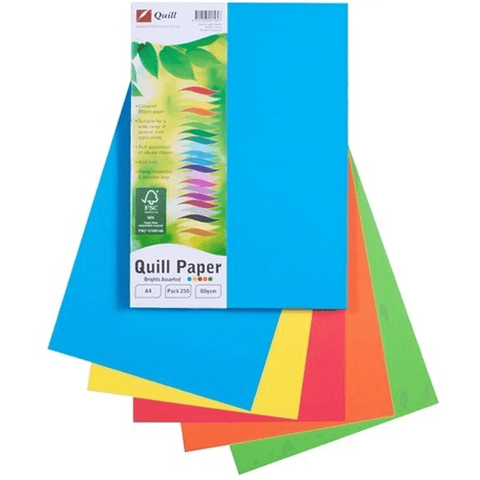 Quill Coloured A4 Copy Paper 80GSM Brights Assorted Pack 250 Sheets
