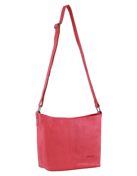 Milleni Women's Nappa Leather Shoulder Crossbody Bag 22.5x20.5cm Pink