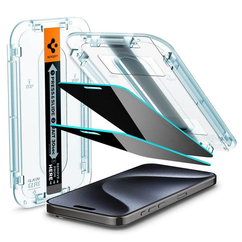 Spigen Apple iPhone 15 Pro EZ Fit GLAS.tR Privacy 2PCS Glass Screen Protector - Black