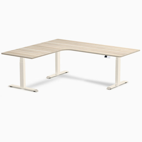 Desky L-Shape Melamine Sit Stand Desk 200cm - Left Return Classic Oak Top and Matte Black Leg