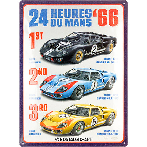 Nostalgic-Art Large 24h Le Mans 1966 Ford GT 40 Winners Metal Sign 30x40cm