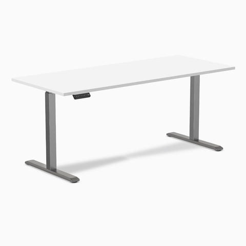 Desky Single Sit Stand Gaming Desk 180cm White Desktop and Space Grey Frame