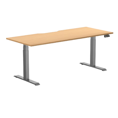 Desky Dual Scalloped Melamine Sit Stand Desk - Select Beech / 1800x750mm / Space Grey