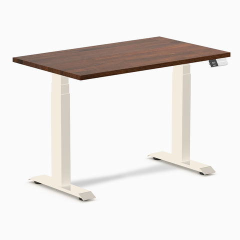 Desky Dual Mini Rubberwood Sit Stand Desk 100cm Red Walnut Desktop and Wheat Frame