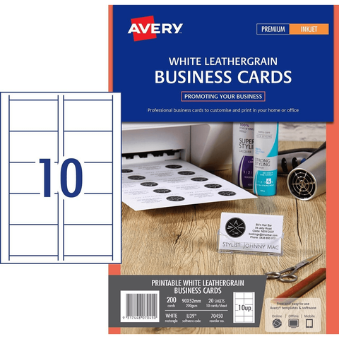 Avery 70450 IJ39 Leathergrain Business Cards Micro Perforated 200GSM Pack 200