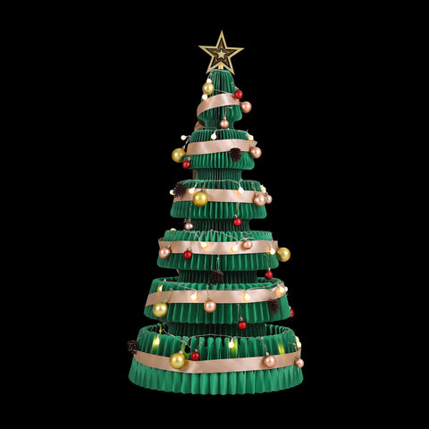 Jingle Jollys Paper Christmas Tree 111CM with Star Topper LEDs Xmas Decorations Kit Home Office Green