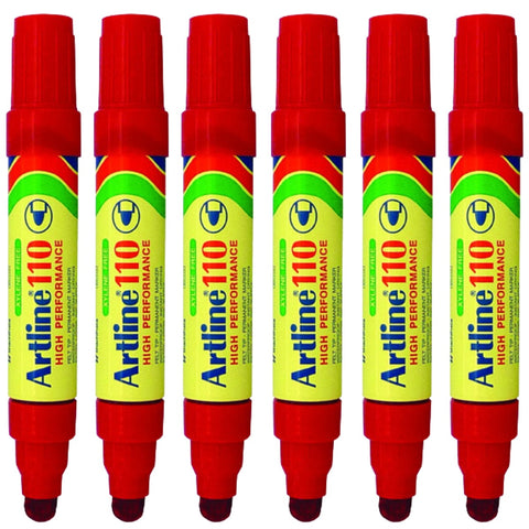 Artline 110 Permanent Marker 4mm Bullet Nib Red Box 6