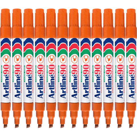 Artline 90 Box 12 Permanent Marker Chisel Tip 2-5mm (Orange)