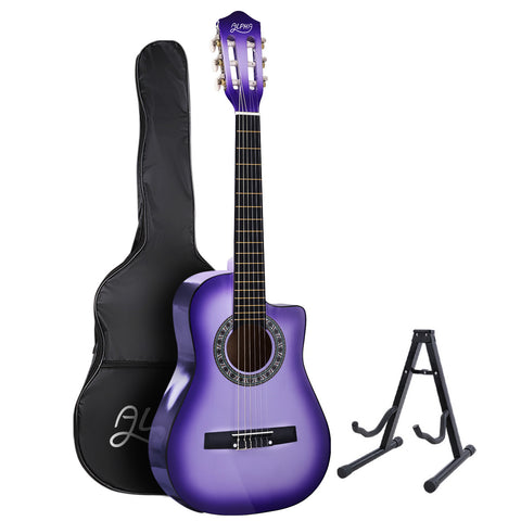 Alpha 34" Classical Guitar Wooden Body Nylon String with Stand Beginner Purple