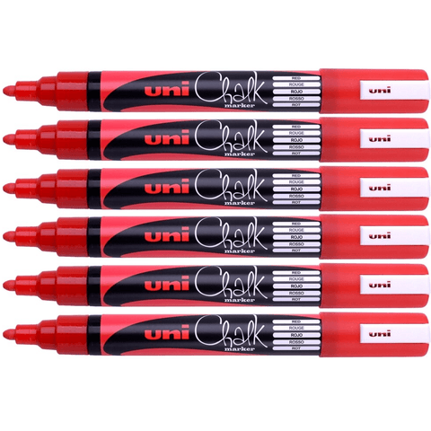 Uni-Ball 6 Pack Chalk Marker Bullet Tip 2.5mm (Red)