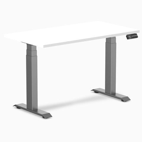 Desky Dual Mini Sit Stand Desk 1100 x 600 White Desktop and Space Grey Frame