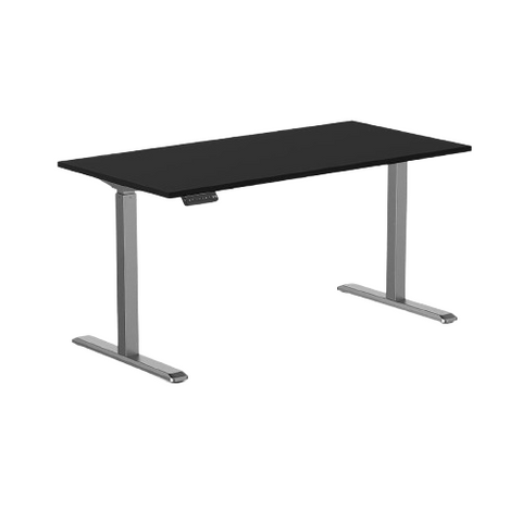 Desky Single Sit Stand Gaming Desk 150cm Black Desktop and Space Grey Frame
