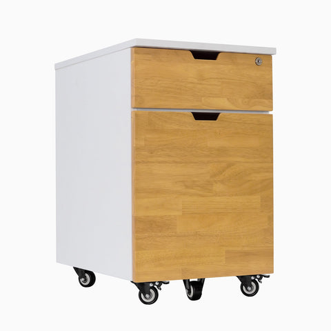 Desky Minimal Wooden Filing Cabinet - White / Light Oak Rubberwood
