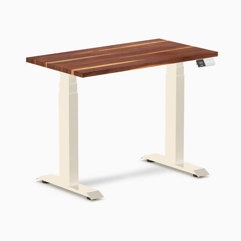 Desky Dual Mini Hardwood Sit Stand Desk 90cm Pheasantwood Desktop and Wheat Frame