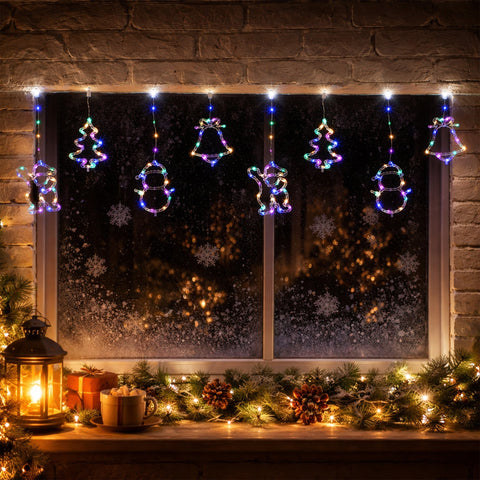 Lexi Lighting Curtain light with santa, tree, bell and snowman