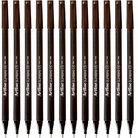 Artline Box 12 Supreme Fineliner Pen 0.4mm (Dark Brown)