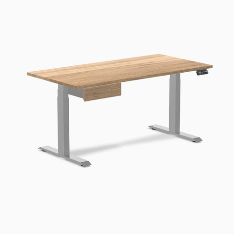 Desky Dual Hardwood Standing Desk With Drawer 150cm White Oak Desktop and Grey Frame