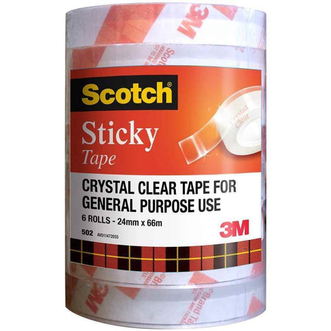 Scotch 502 Sticky Tape 24mmx66m Pack 6 Rolls Tower
