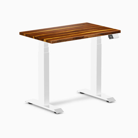 Desky Dual Mini Hardwood Sit Stand Desk 80cm Pheasantwood Desktop and White Frame