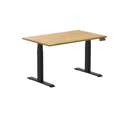 Desky Dual Rubberwood Sit Stand Desk 120cm Light Oak Desktop and Matte Black Frame