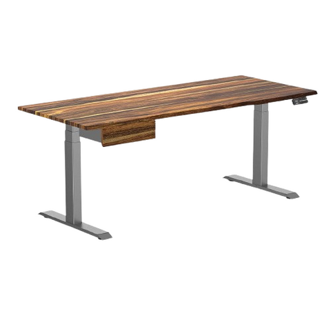 Desky Dual Hardwood Standing Desk With Drawer 180cm Pheasantwood Desktop and Space Grey Frame