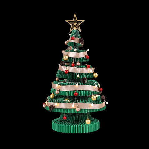Jingle Jollys Paper Christmas Tree 87CM with Star Topper LEDs Xmas Decorations Kit Home Office Green