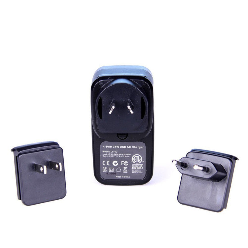 Laser 4Port USB Travel Charger with Global Adapters (Black) JB HiFi