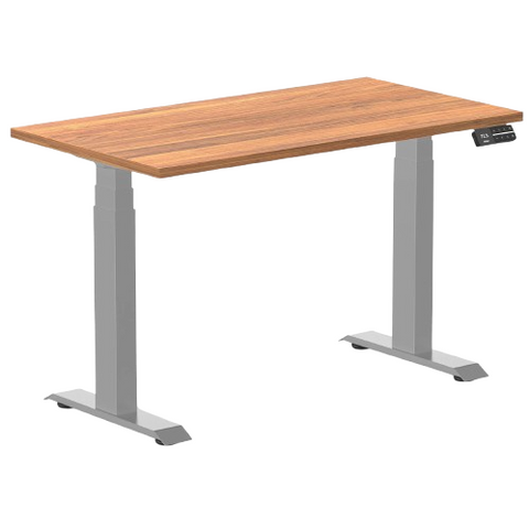 Desky Dual Mini Sit Stand Desk 1100x600 Prime Oak Desktop and Grey Frame