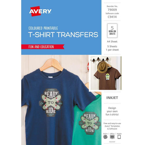 Avery 79009 C9414 Inspired T-Shirt Transfer A4 Colour Pack 5
