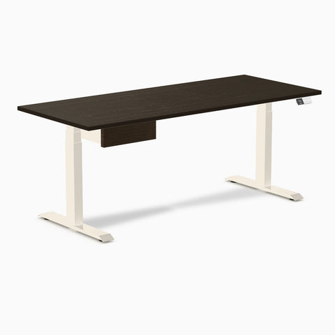 Desky Dual Bamboo Standing Desk With Drawer Dark Bamboo Standing Desk With Drawer 180cm and Wheat Frame