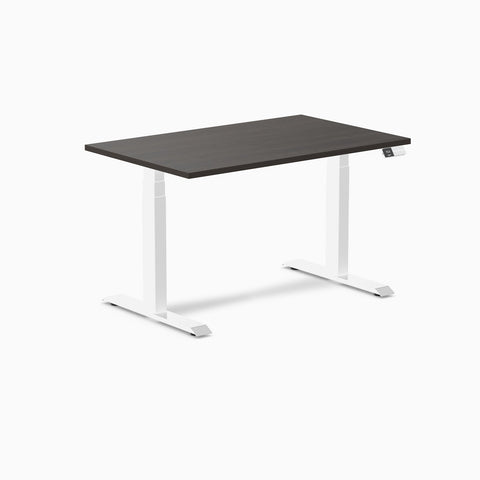 Desky Dual Melamine Sit Stand Desk 120cm Burnished Wood Desktop and White Frame