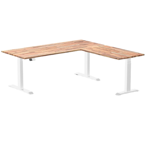 Desky Bamboo L-Shape Sit Stand Desk 180x175cm (Acacia Top/White Leg)